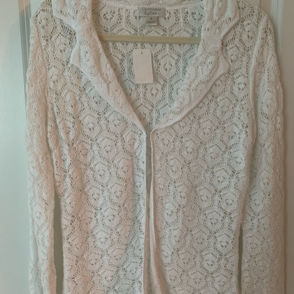 Christopher & Banks Size M Crochet White Cardigan